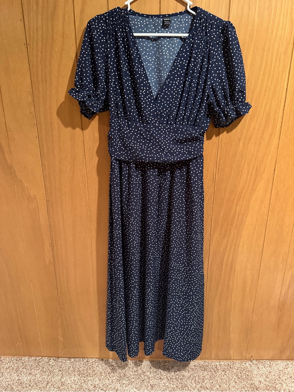 SHEIN Navy Polka Dot Maxi Wrap Dress